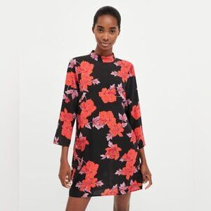 Zara Floral Mini Shift Dress Long Sleeve Medium